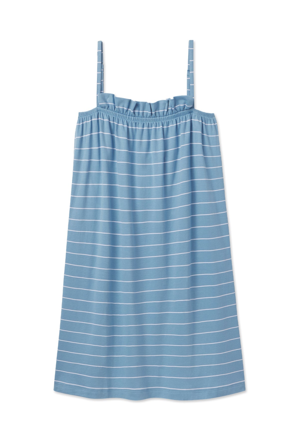 Pima Ruffle Nightgown in Serene Blue Boating Stripe