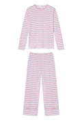 Pima Crew Long Sleeve Wide Leg Pajama Set in Light Camellia Triple Stripe
