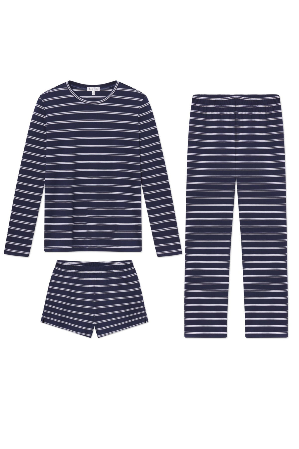 Pima Crew Long Sleeve Bundle in English Navy Tidal Stripe
