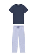 Men's Pima Sleep Short-Long Set in Navy Compass Stripe