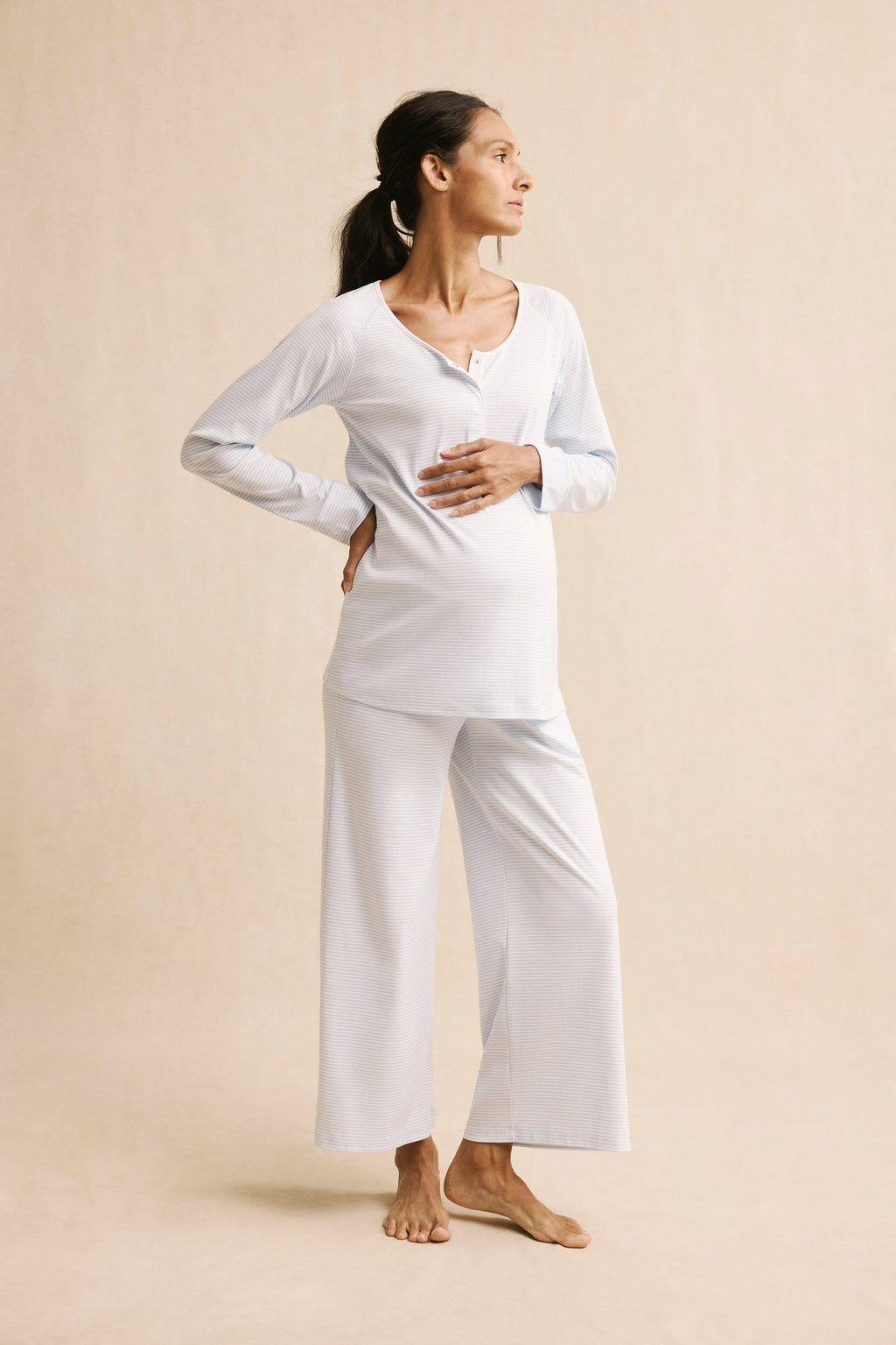 Pima Maternity Wide Leg Pajama Set in French Blue