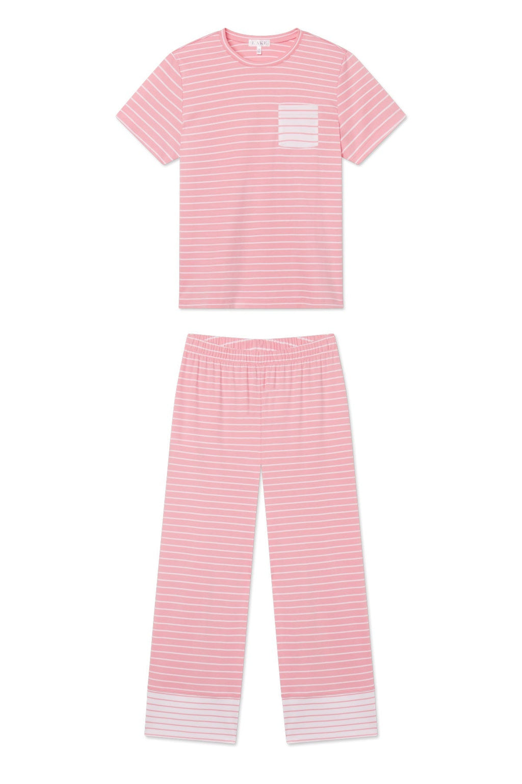 Pima Crew Wide Leg Pajama Set in Rosewater Rowing Stripe