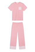 Pima Crew Wide Leg Pajama Set in Rosewater Rowing Stripe