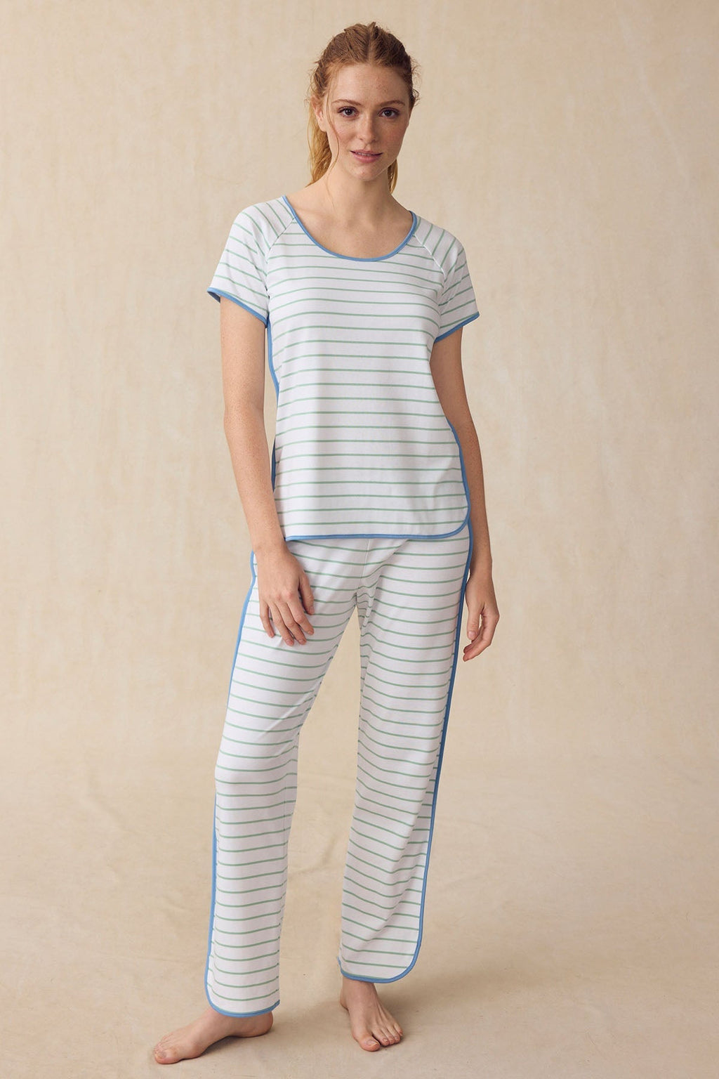 Pima Short-Long Set in Parisian Green Club Stripe