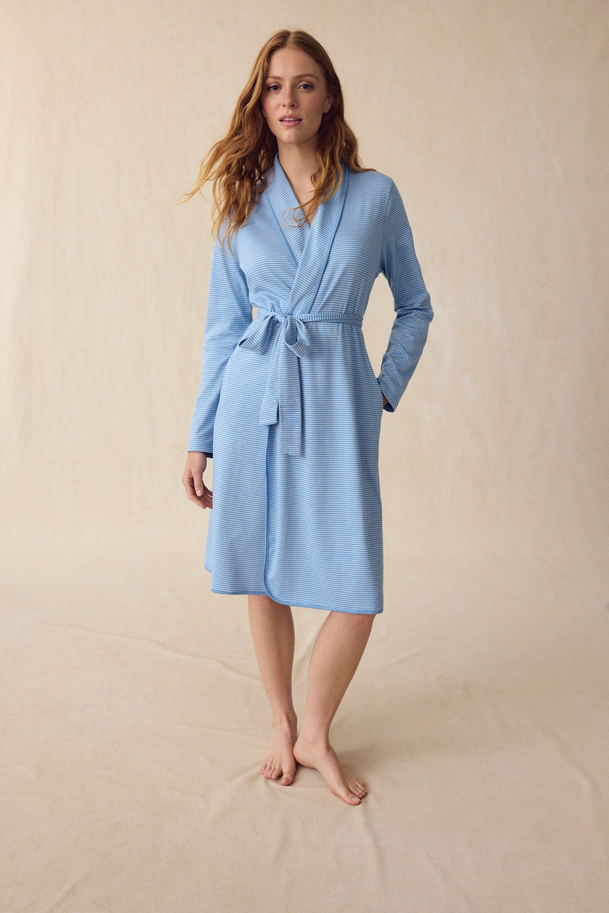 Pima Robe in Serene Blue Stripe