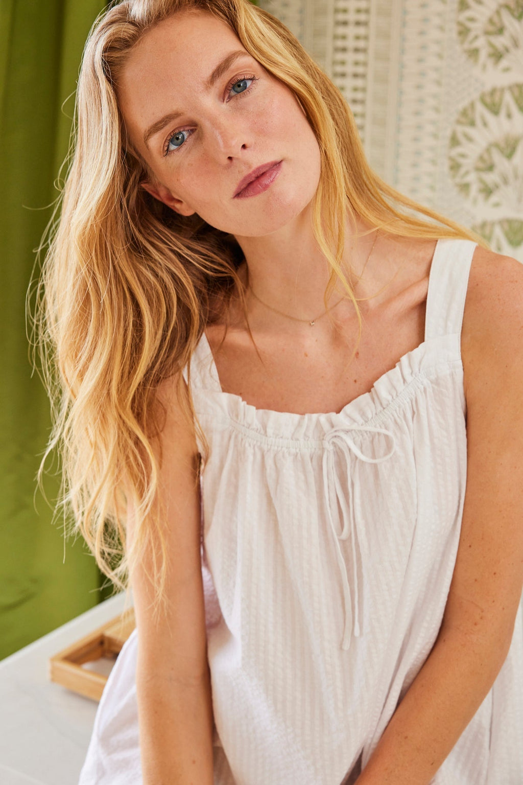 Alice Nightgown in White Seersucker