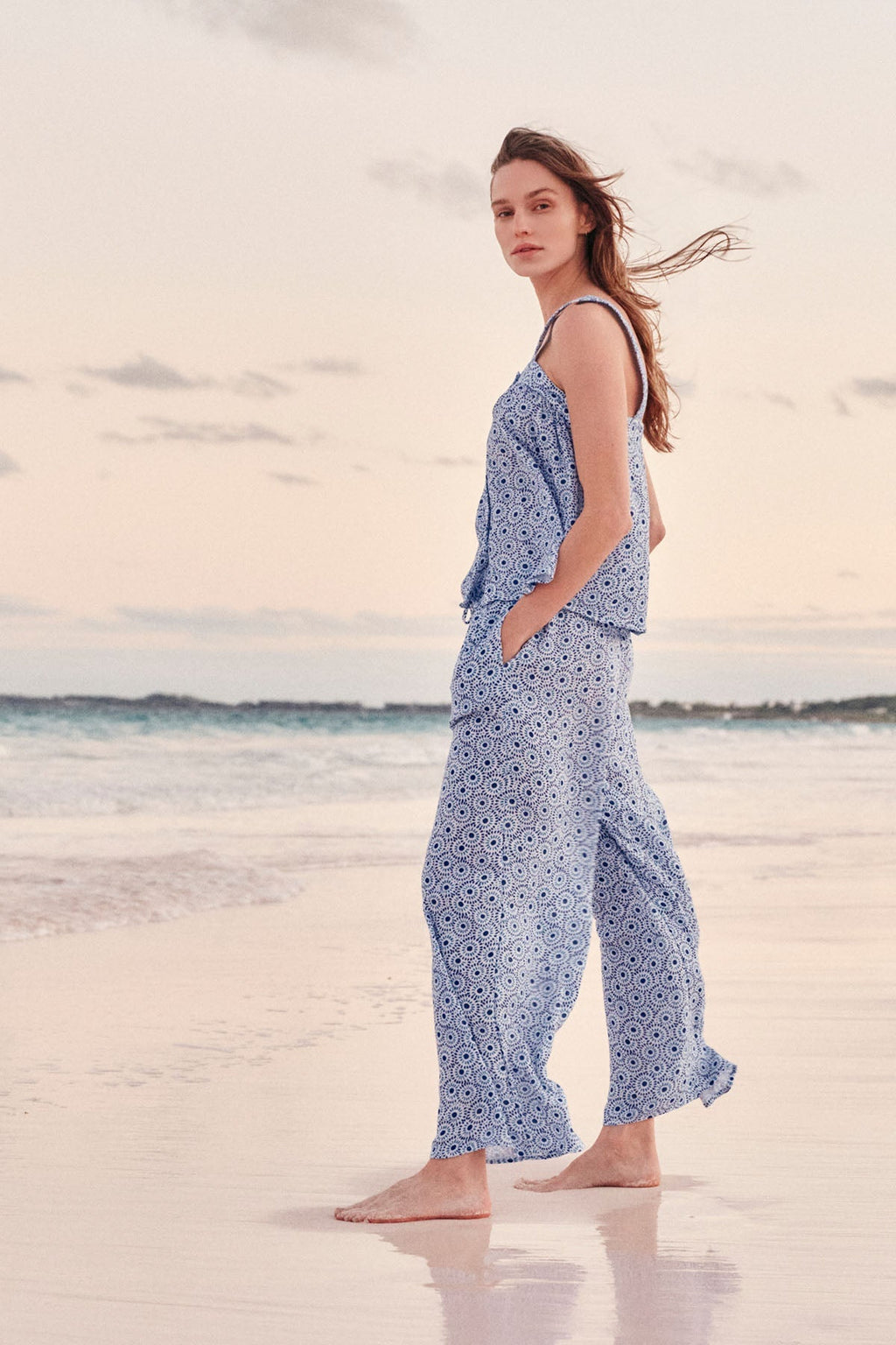 Hamptons Pants Set in Lapis Dot Gauze
