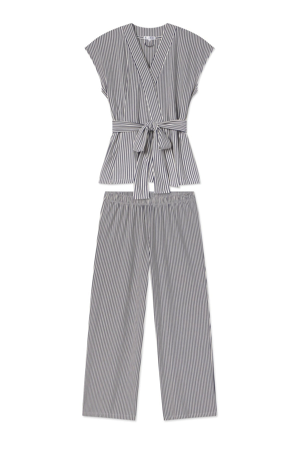 DreamModal® Short Sleeve Kimono Pajama Set in Blue Depths Pencil Stripe