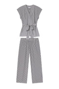 DreamModal® Short Sleeve Kimono Pajama Set in Blue Depths Pencil Stripe