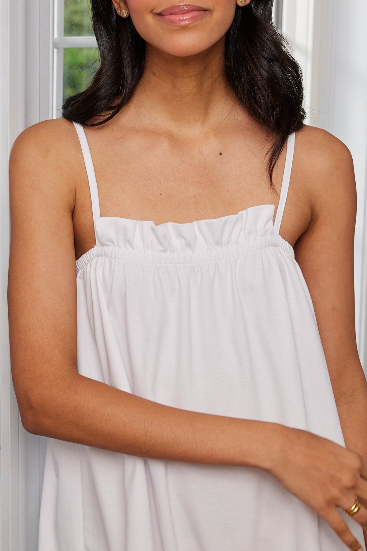 Pima Ruffle Nightgown in White