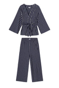 DreamModal® Kimono Pajama Set in English Navy Vertical Stripe