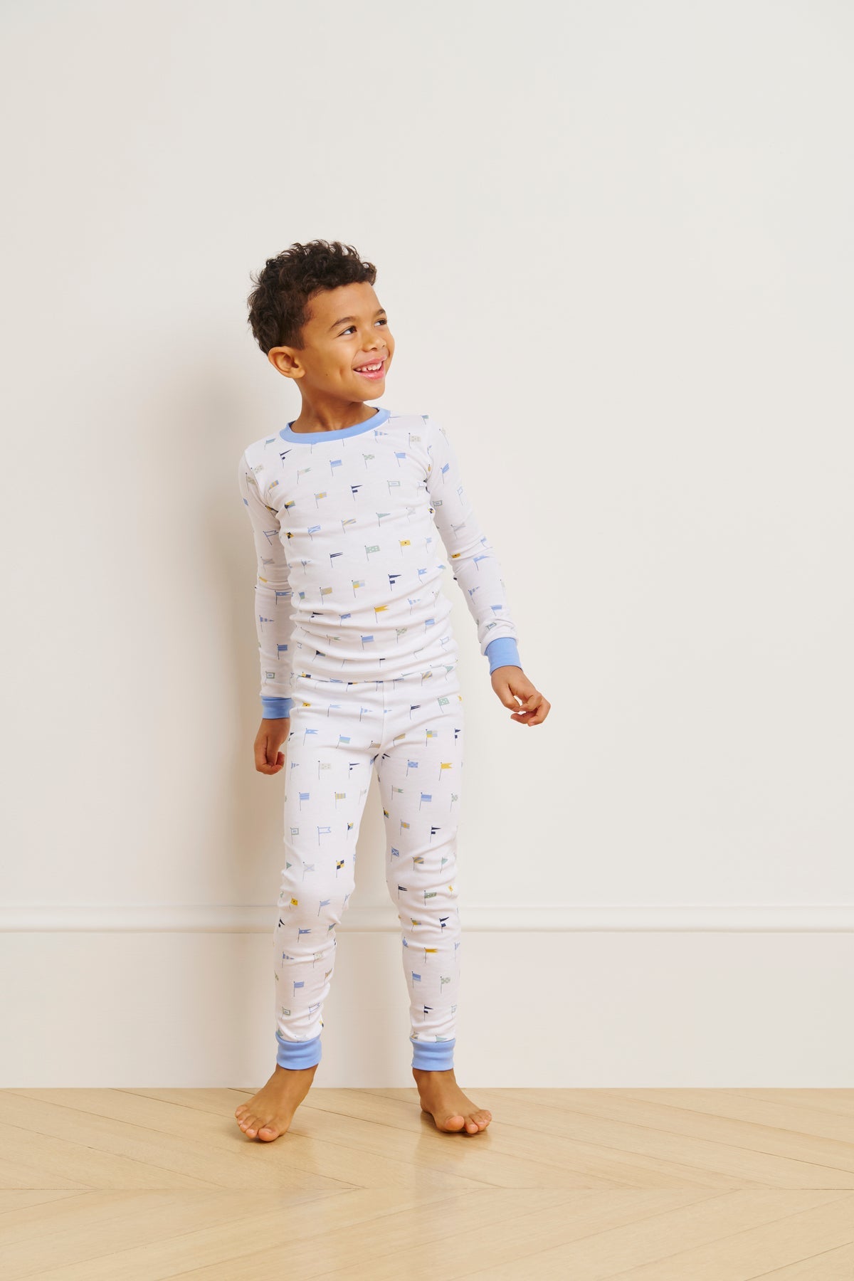 Kids Long-Long Set in Baltic Blue Nautical Flags