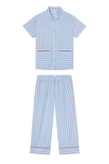 Poplin Piped Short-Long Set in Baltic Blue Beam Stripe